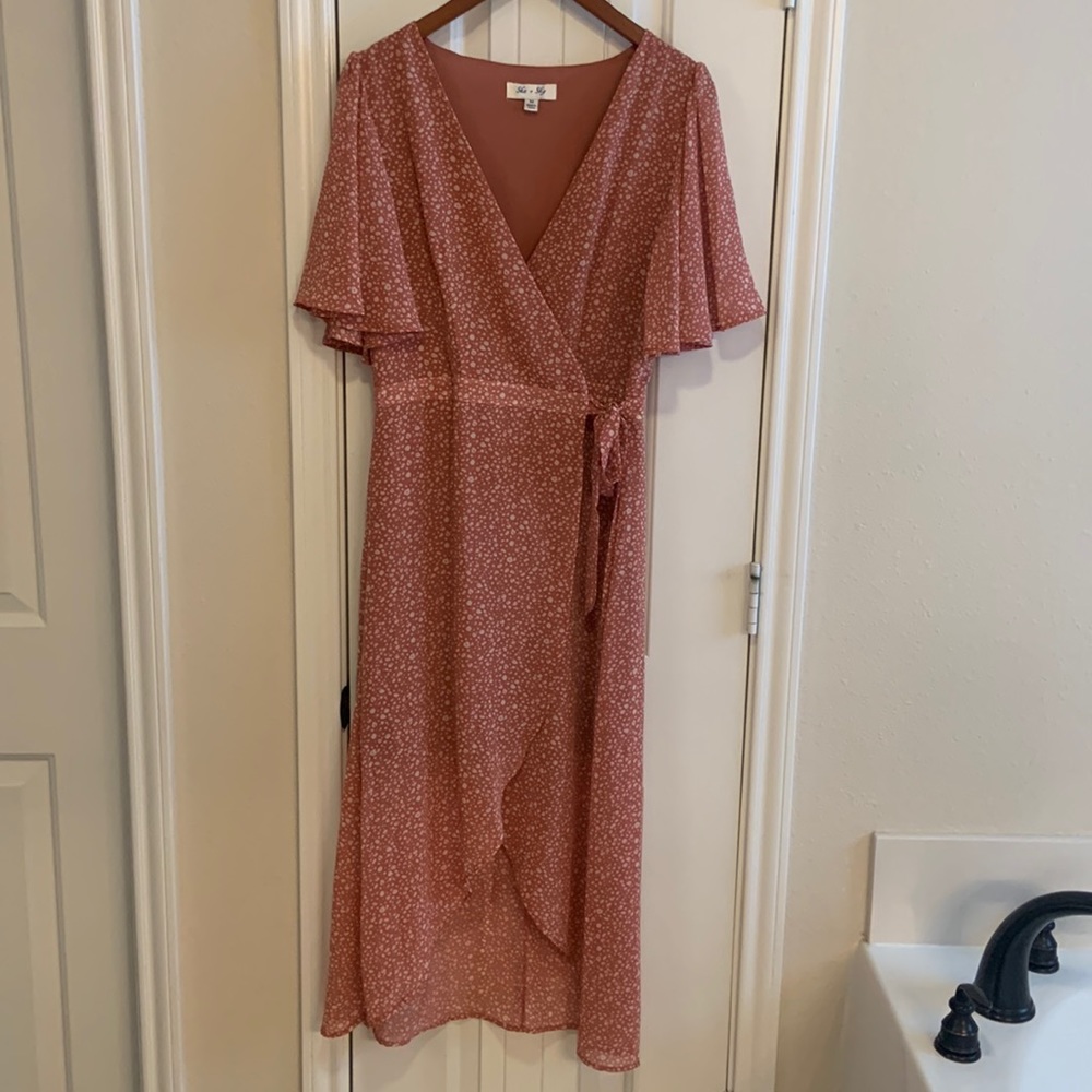 Wrap, hi-lo dress
